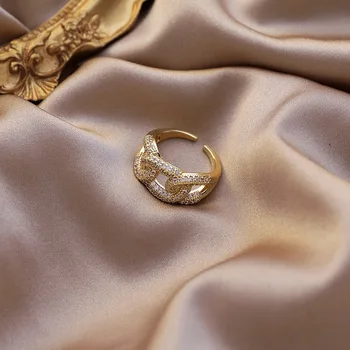 Korėjos Subtilus Šviečia CZ Stone Nuorodą Grandinės Žiedų, skirtų Moterims, Žalvaris, Auksas Susietos Grandinės Twist Reguliuojamas Atidaryti Žavesio Žiedai Dovanos