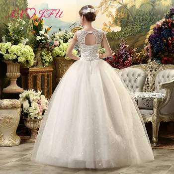 AXJFU grožio gėlių nėrinių balta vestuvinė Suknelė vintage o kaklo duobute kristalų rankovių gėlių kamuolys suknelė balta vestuvinė suknelė