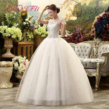 AXJFU grožio gėlių nėrinių balta vestuvinė Suknelė vintage o kaklo duobute kristalų rankovių gėlių kamuolys suknelė balta vestuvinė suknelė