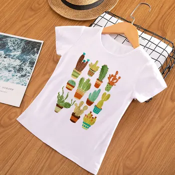 2020 Naujų Animacinių Filmų Dažytos Kaktusas Mielas Marškinėliai Berniukams Harajuku Balta Vasaros Vaikų Marškinėliai Mergina Drabužius Unisex Augalai 