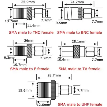 10 Tipas Nustatyti SMA Adapteris Rinkiniai SMA male N/F/BNC/UHF/MCX/SMB/TV/TNC moterų Tiesiai Nikelio Auksą, Padengtą Bandymo Skaičiuoklė