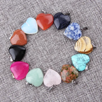 Didmeninė 12 Įvairūs mados derinys spalvų natūralaus akmens kristalų žavesio pakabučiai širdies papuošalai padaryti Geros Kokybės karoliai