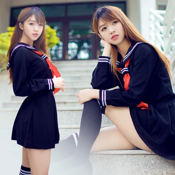 3pcs Anime Mokyklos Vienodos Cosplay Kostiumų Japonijos Korėja Moksleivė karinio jūrų Laivyno Jūreivis JK Vienodas Studentų Viršūnes+Sijonas+Kaklaraištis Rinkiniai