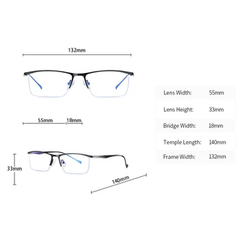 Peekaboo kompiuterio akių apsauga akiniai šviesiai mėlyna pusė ratlankio vyrų optiniai akinių rėmeliai vyrų metalo pusiau taškus