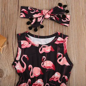 Citgeett Vasaros Naujagimiui Kūdikių Mergaičių Flamingo Spausdinti Bodysuit Sunsuit Komplektus Drabužių 0-24M SS