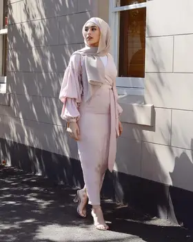 Rudenį Musulmonų Abaja Suknelė Moterims Slim Maxi Hijab Suknelės Islamo Drabužių Sluoksniuotos Rankovėmis Dubajus Maroko Kaftan Elbise Vientisos Spalvos