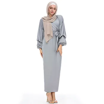 Rudenį Musulmonų Abaja Suknelė Moterims Slim Maxi Hijab Suknelės Islamo Drabužių Sluoksniuotos Rankovėmis Dubajus Maroko Kaftan Elbise Vientisos Spalvos
