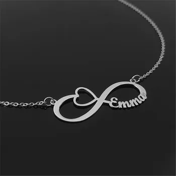Asmeninį Infinity Pavadinimas Pakabukas Karoliai Moterų Užsakymą Bijoux Femme Širdies Pareiškimą Choker BFF Papuošalai Valentino e Diena Dovana