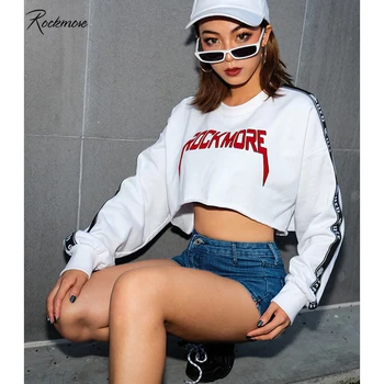 Rockmore Moterų Plius Dydžio Palaidinukė Korėjos Negabaritinių Hoodie Laiškas Išspausdintas Harajuku Ilgomis Rankovėmis Pasėlių Puloveriai Streetwear Rudenį