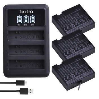 Tectra 3PCS 1450mAh Originalus mijia 4k Baterija + LED 3Slots USB Įkroviklis Sporto Xiao mi mi Jia Veiksmų Mini Kameros Baterija