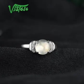 VISTOSO Pure14K 585 Balto Aukso Žiedas Moterims Putojantis Deimantas Žavinga Prehnite Jubiliejų Klasikinis Fine Jewelry