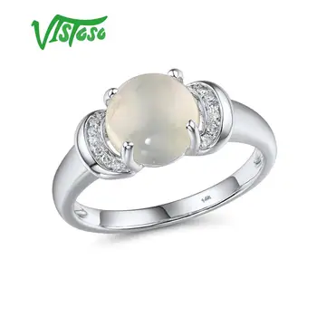 VISTOSO Pure14K 585 Balto Aukso Žiedas Moterims Putojantis Deimantas Žavinga Prehnite Jubiliejų Klasikinis Fine Jewelry