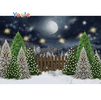 Yeele nakties Dangų, Mėnulį, Žvaigždes Nuotrauka Fone Photophone Kalėdų Eglutės Snowflak Fotografijos Backdrops už Dekoro Individualų Dydį