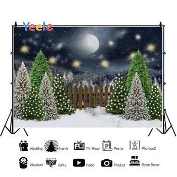 Yeele nakties Dangų, Mėnulį, Žvaigždes Nuotrauka Fone Photophone Kalėdų Eglutės Snowflak Fotografijos Backdrops už Dekoro Individualų Dydį