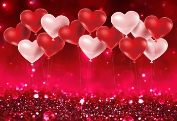 Bokeh Valentino Fonas Fotografijai Raudona Širdis Balionas Fono Foto Studija, Blizgučiai Valentino Diena Apdailos W-4831