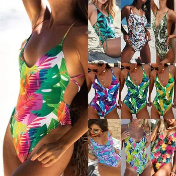 Lapai Spausdinti Monokini Moterų Sexy vientisi maudymosi kostiumėlį NAUJAS Bodysuit Tvarstis maudymosi Kostiumėliai, Brazilijos Push Up Maudymosi Kostiumas, Paplūdimio Drabužiai 2019