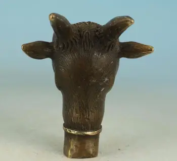 Rinkti Bronzos Rankų darbo Drožyba ožkos Galva, avių galvos Cukranendrių Lazdą Galvos Statula