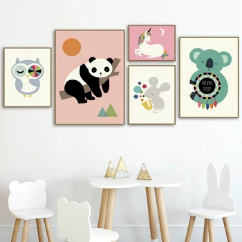 Animacinis Liūtas Panda, Koala Lapė, Pelėda Folivora Sienos Meno Tapybos Drobės Šiaurės Plakatai Ir Spausdina Sienos Nuotraukos, Vaikų Kambario Dekoro