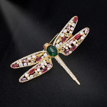 FXLRY Aukštos kokybės elegantiškas Spalvotų kubinis cirkonis apakinti dragonfly sagės pin lady madinga papuošalai aksesuaras
