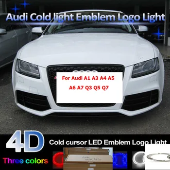 4D Apšviesta Automobilių Led Grotelės BlLED Logotipą Audi A1 A3 A4 A5 A6 A7 Q3 Q5 Q7 TT R8 Priekinės grotelės Emblema Logotipas Šviesos(27 cm * 9.5 cm