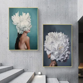Gėlių, Plunksnų Moteris Abstrakčios Drobės Abstrakčios Tapybos Sienos Meno Plakatas Spausdinimo Šiuolaikinės Dekoratyvinės Nuotrauką Kambarį Apdaila
