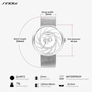 SINOBI Mados Ratų Kūrybinis Dizainas Vyrų Laikrodžiai Kietas, atsparus Vandeniui Šviesos Nerūdijančio Plieno Japonijos Importuotų Kvarco Judėjimas Žiūrėti