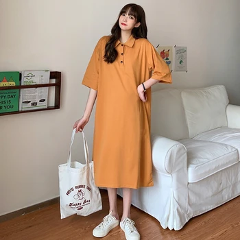 Korėjos Polo Kaklo Laisvi marškinėliai Ilgas Sijonas Vasaros 2020 M Nauji Slim Aukštas Temperamentas Suknelė Stiliaus Deivė