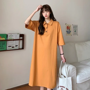 Korėjos Polo Kaklo Laisvi marškinėliai Ilgas Sijonas Vasaros 2020 M Nauji Slim Aukštas Temperamentas Suknelė Stiliaus Deivė