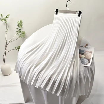 2020 m. rudenį naujų atvykstant aukšto juosmens ilgai-line baltos spalvos klostuotas sijonas elegantiškas breif maxi sijonai moteriški juoda