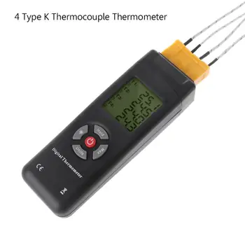 4 Kanalų K Tipas Skaitmeninis Termometras su Termopora Temperatūros Jutiklis Testeris-LCD foninis Apšvietimas