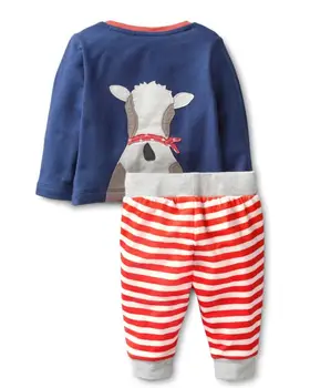 Mažai specialistė vaikų drabužių rinkiniai 2018 m. rudens ir berniukai, gyvūnų Medvilnės prekės ilgomis rankovėmis karvė viršūnes + dryžuotas kelnes 20236