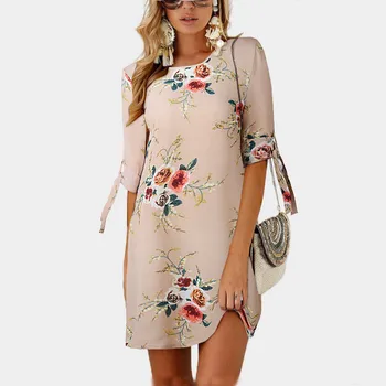 Vasaros Trumpos Suknelės Damoms 2020 Gėlių Spausdinti Mini Suknelė Moterims Boho Paplūdimio Suknelė Pusė Rankovės Elegantiška Moteriška Šalis Vestido