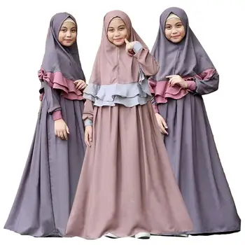 2Pecs Rinkiniai Musulmonų Mergaitės Seniai Hijab Abaja Islamo Kaftan Ropa Arabų Malda Maxi Burqa Khimar Jilbab Skraiste Ramadanas Vestidos