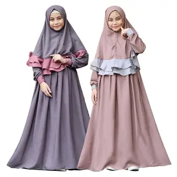 2Pecs Rinkiniai Musulmonų Mergaitės Seniai Hijab Abaja Islamo Kaftan Ropa Arabų Malda Maxi Burqa Khimar Jilbab Skraiste Ramadanas Vestidos