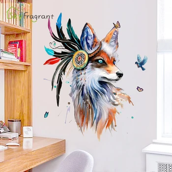 Kūrybos siena lipdukas asmenybės spalvos vilkas lipnios etiketės namų dekoro miegamasis dekoro ir namų sienų dekoras, kambario dekoracija
