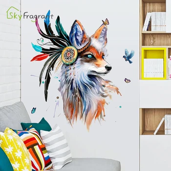 Kūrybos siena lipdukas asmenybės spalvos vilkas lipnios etiketės namų dekoro miegamasis dekoro ir namų sienų dekoras, kambario dekoracija