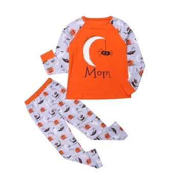 2019 Šeimos Atitikimo Miego Marškinėliai Orange Helovinas Pižama Atsitiktinis ilgomis Rankovėmis Moliūgų PJS Nightshirt Pižamą 2 Vnt. Drabužių Rinkiniai