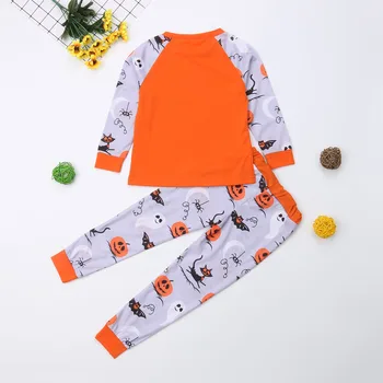 2019 Šeimos Atitikimo Miego Marškinėliai Orange Helovinas Pižama Atsitiktinis ilgomis Rankovėmis Moliūgų PJS Nightshirt Pižamą 2 Vnt. Drabužių Rinkiniai