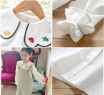 Mergina kūdikių žiedlapis-apykaklės išsiuvinėti marškiniai mergina ilgomis rankovėmis