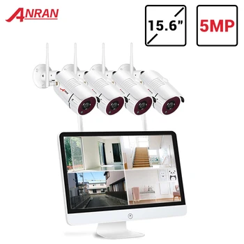 ANRAN 5MP Belaidė VAIZDO stebėjimo Sistema H. 265 Lauko CCTV Kameros, IP Apsaugos Sistemos, Vaizdo Stebėjimo Komplektas, 1920P 15.6 colių NVR IR-CUT