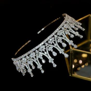 Los mejores accesorios para el kabeljas de la boda Hairband nupcial Royal Queen tocado de novia Corona de cristal plateado