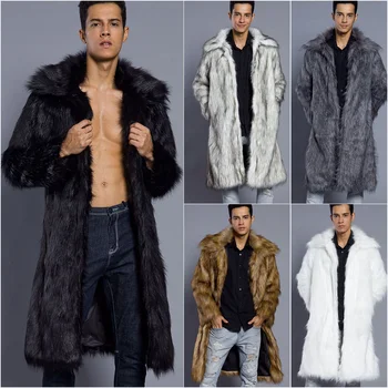 Prekės Prabanga Subrendę Vyrai, Kailiniai Paltai Žiemos Dirbtiniais Kailiais Outwear Išlaikyti Šiltas Kailis Vyrų Švarkai Ilgi Paltai Džentelmenas Kailio Tirštėti Kailis