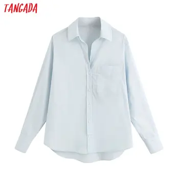 Tangada moterų pagrindinio kietos baltos spalvos marškinėliai ilgomis rankovėmis kietas elegantiškas biuras ponios darbo drabužiai palaidinės 6Z01