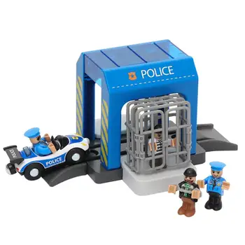 Modeliavimo Plastikinių Žaislų Rinkinys Policijos Nuovada Automobilių Plovimo Patalpos Miesto Scena Saugaus Vaikų Žaislų Rinkinys, Suderinamas su Medinių Bėgių