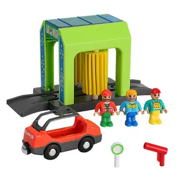 Modeliavimo Plastikinių Žaislų Rinkinys Policijos Nuovada Automobilių Plovimo Patalpos Miesto Scena Saugaus Vaikų Žaislų Rinkinys, Suderinamas su Medinių Bėgių