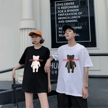 Negabaritinių 2021 m. Vasarą Juokingas Mielas Spausdinti Kietas Vyrų Marškinėliai Hip-Hop korėjos Versija Porų Drabužius Animacinių filmų Harajuku Vyrų Streetwear