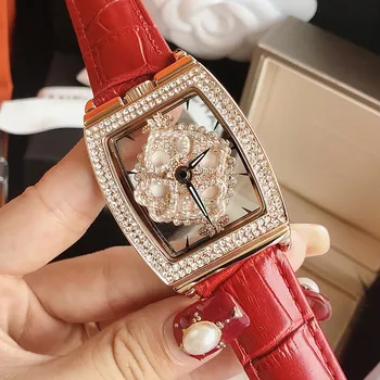 Prabangos prekės ženklo žiūrėti natūralios Odos Žiūrėti, Mada Moterims, Kvarciniai Laikrodžiai Šviečia Sukimosi Suknelė watch Big Diamond Laikrodis
