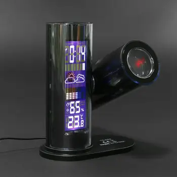 Projekcijos Žadintuvas Temperatūra Drėgnumas LED Backlight 360 Laipsnių Pasukti Pabusti Projektorius, Daugiafunkcinis Laikrodis