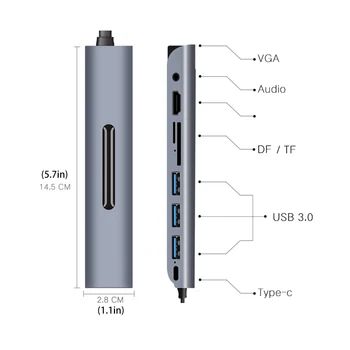 9-In-1 Hub Dock Tipo C VGA HD Audio Daugiafunkcį PD SD Slot Adapter Duomenų Perdavimo Pakeitimo 