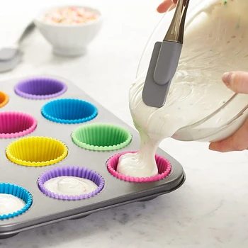 12pcs Silikono Torto Formos Apvalus Cupcake Taurės Formos Keksiukų Kepimo Formos Virtuvės Valgių Bakeware Maker (PASIDARYK pats Tortas Dekoravimo Įrankiai